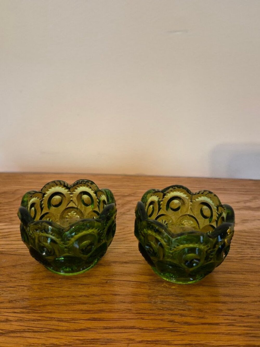 Vintage LE Smith Moon & Star Green Glass Open Salt Dip Cellar